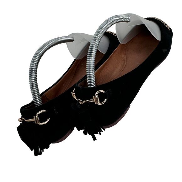 JEFFREY CAMPBELL Gabi Sz 9 Suede Ballet Slipper Flats Black Gold Tassels Elegant - Picture 2 of 11